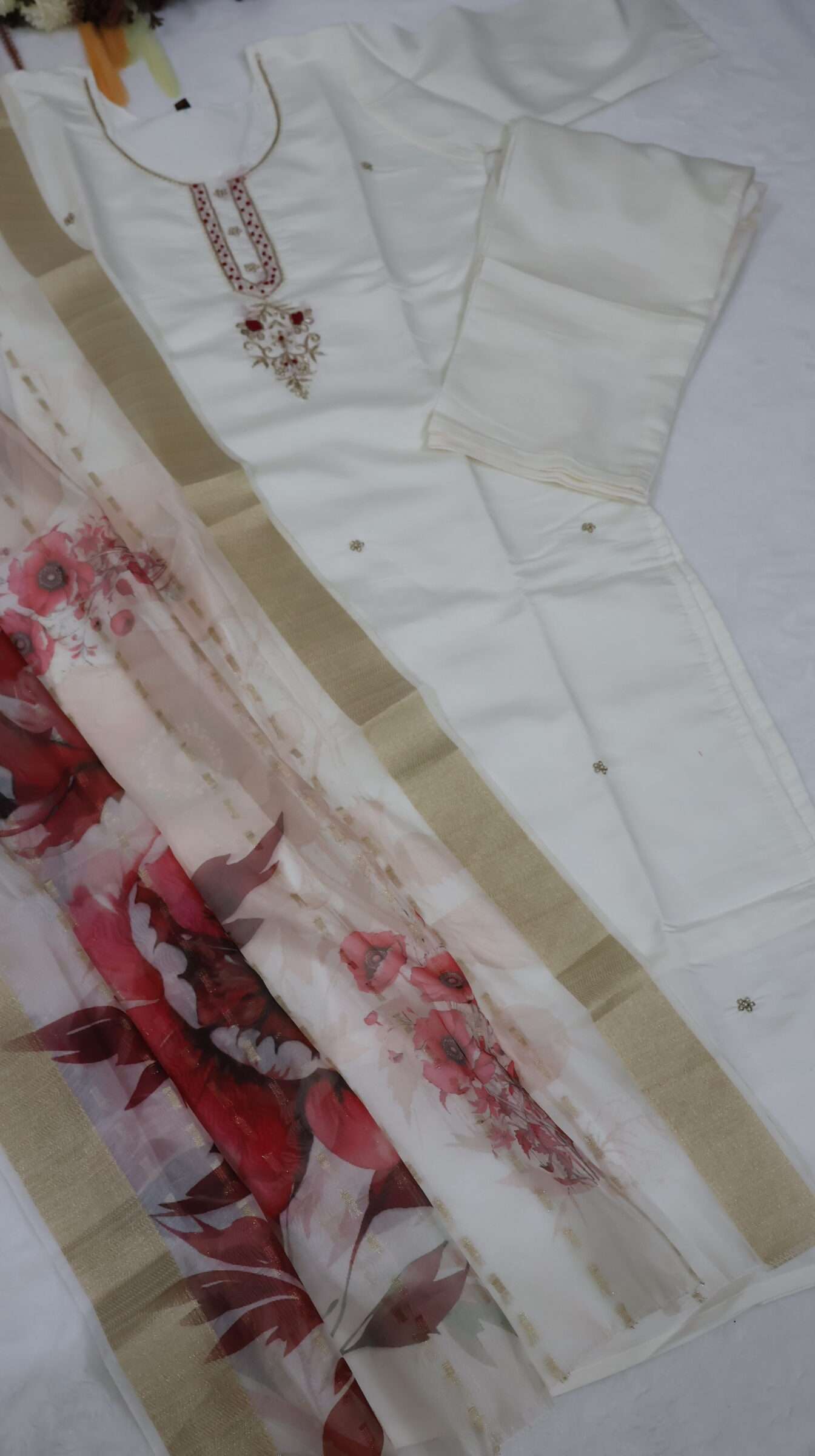 Dola Silk Kurta Pant Set with Handwork & Jacquard Dupatta