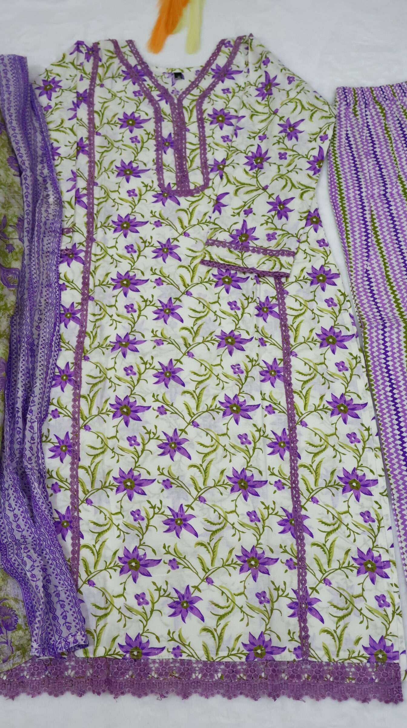 Floral Printed Cotton Kurta Pant Set with Mal Dupatta