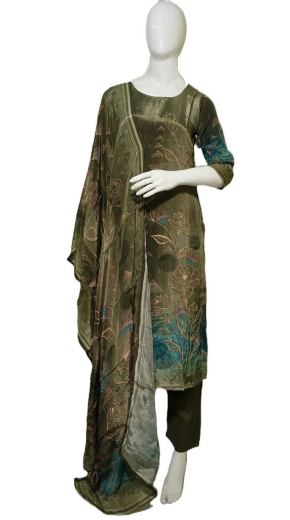 Pure Crepe Kurta Set with Handwork Dupatta